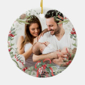 Moderne Elegante Rood Groene Kerst Bloemenkrans Keramisch Ornament (Achterkant)