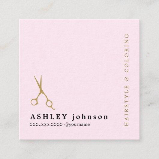 Moderne Elegante Roos Faux Gouden Schaar Kapsalon Vierkante Visitekaartje (Voorkant)