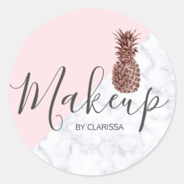 Moderne elegante roos goudanananasroze make-up ronde sticker