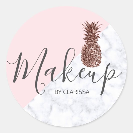 Moderne elegante roos goudanananasroze make-up ronde sticker (Voorkant)