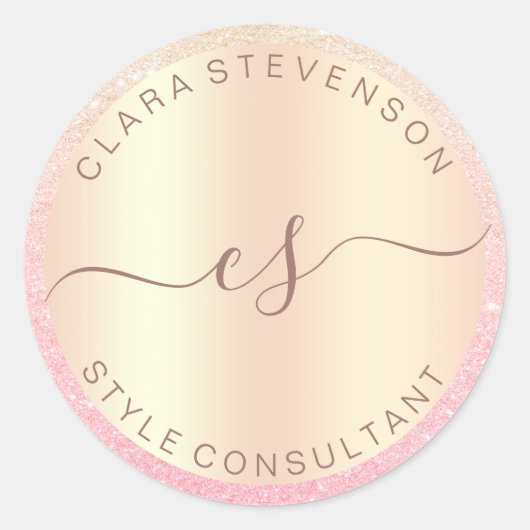 Moderne elegante roos gouden glitter stijl consult ronde sticker (Voorkant)