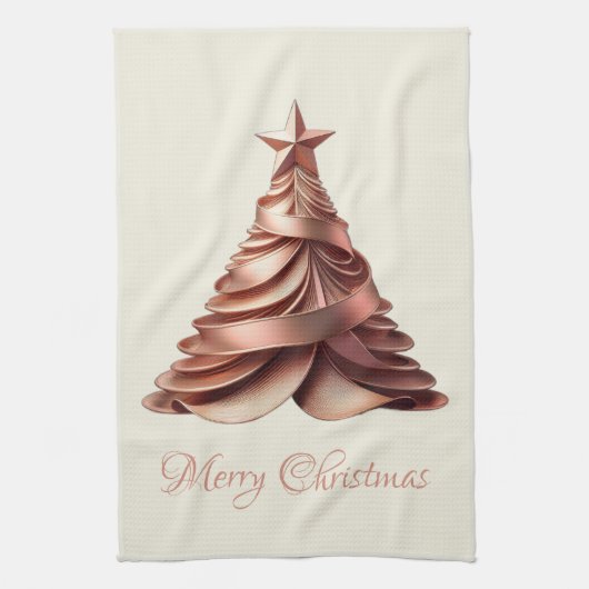 Moderne Elegante Roos Gouden Kerstboom Theedoek (Verticaal)