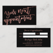 Moderne elegante roos gouden scripttypografie zwar afsprakenkaartje (Voorkant / Achterkant)