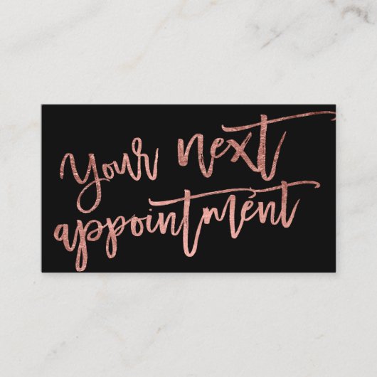 Moderne elegante roos gouden scripttypografie zwar afsprakenkaartje (Voorkant)