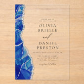 Moderne Elegante Royal Blue Zilveren Agaat Wedding Acryl Uitnodigingen (Voorkant)