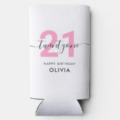 Moderne elegante roze 21ste verjaardag seltzer blikjeskoeler (Achterkant)