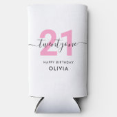 Moderne elegante roze 21ste verjaardag seltzer blikjeskoeler (Voorkant)