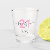 Moderne elegante roze 21ste verjaardag shot glas (Voorkant)