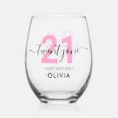 Moderne elegante roze 21ste verjaardag wijnglas zonder voet (Voorkant)