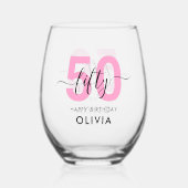 Moderne Elegante Roze 50ste Verjaardag Wijnglas Zonder Voet (Voorkant)
