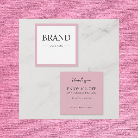 Moderne elegante roze aangepaste Korting Kaart Vierkante Visitekaartje
