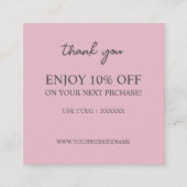 Moderne elegante roze aangepaste Korting Kaart Vierkante Visitekaartje (Voorkant)