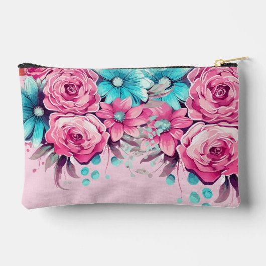 Moderne Elegante Roze & Blauwgroen Bloemen Accesso Etui (Achterkant)