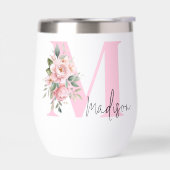 Moderne Elegante Roze Bloem Initialen Monogram (Links)