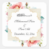 Moderne Elegante Roze Bloemen Moslim uitnodiging Vierkante Sticker (Voorkant)