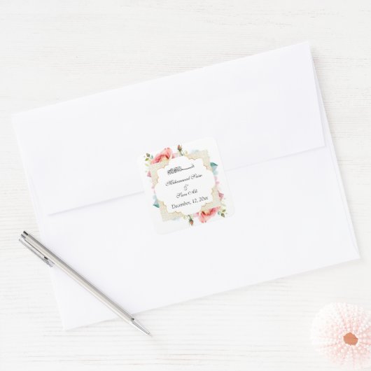 Moderne Elegante Roze Bloemen Moslim uitnodiging Vierkante Sticker (Envelop)