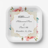 Moderne Elegante Roze Bloemen Nikah Moslim Uitnodi Papieren Bordje (Voorkant)