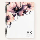 Moderne Elegante Roze Bloemige Initiële Monogram Notitieboek (Voorkant)