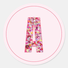 Moderne Elegante Roze Bloemige Monogram Letter A Ronde Sticker