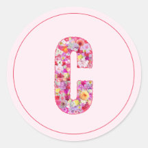 Moderne Elegante Roze Bloemige Monogram Letter C