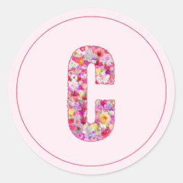 Moderne Elegante Roze Bloemige Monogram Letter C Ronde Sticker