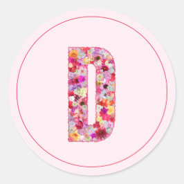 Moderne Elegante Roze Bloemige Monogram Letter D Ronde Sticker