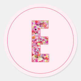 Moderne Elegante Roze Bloemige Monogram Letter E Ronde Sticker