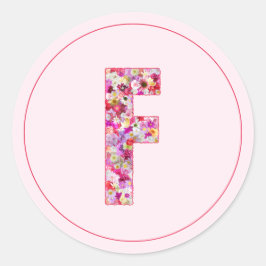 Moderne Elegante Roze Bloemige Monogram Letter F Ronde Sticker