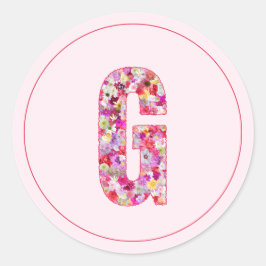 Moderne Elegante Roze Bloemige Monogram Letter G Ronde Sticker