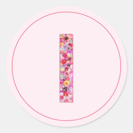 Moderne Elegante Roze Bloemige Monogram Letter I Ronde Sticker