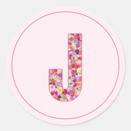 Moderne Elegante Roze Bloemige Monogram Letter J Ronde Sticker