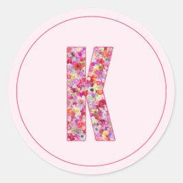 Moderne Elegante Roze Bloemige Monogram Letter K Ronde Sticker