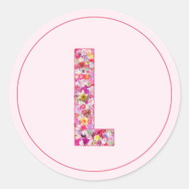 Moderne Elegante Roze Bloemige Monogram Letter L Ronde Sticker
