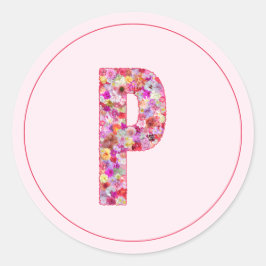 Moderne Elegante Roze Bloemige Monogram Letter P Ronde Sticker