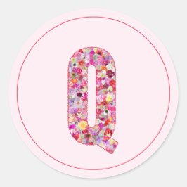 Moderne Elegante Roze Bloemige Monogram Letter Q Ronde Sticker