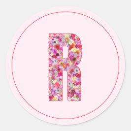 Moderne Elegante Roze Bloemige Monogram Letter R Ronde Sticker