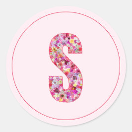 Moderne Elegante Roze Bloemige Monogram Letter S Ronde Sticker