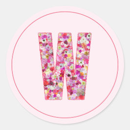 Moderne Elegante Roze Bloemige Monogram Letter W Ronde Sticker