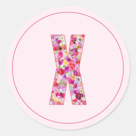 Moderne Elegante Roze Bloemige Monogram Letter X Ronde Sticker