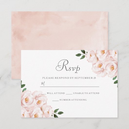 Moderne Elegante Roze Bloemige Trouw-RSVP RSVP Kaartje (Voorkant / Achterkant)