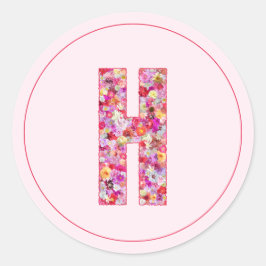 Moderne Elegante Roze Bloemrijke Monogram Letter H Ronde Sticker