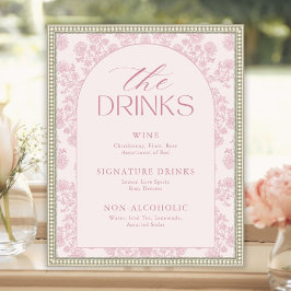 Moderne Elegante Roze Bruiloftsfeest Drankmenu Bor Poster