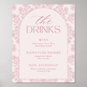 Moderne Elegante Roze Bruiloftsfeest Drankmenu Bor Poster (Voorkant)