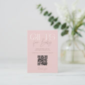 Moderne elegante roze cadeaus Baby shower QR-code Informatiekaartje (Staand voorkant)