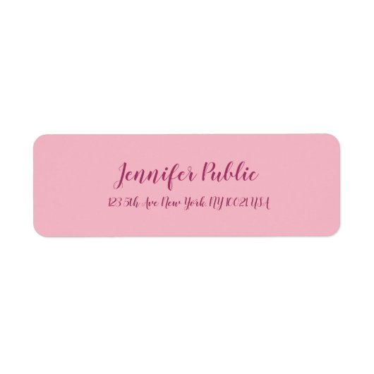 Moderne Elegante Roze Duidelijke Freehand Script T Etiket (Voorkant)