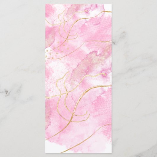 Moderne elegante roze en gouden bruiloft menu (Achterkant)