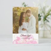 Moderne Elegante Roze en Gouden Fotobruiloft Bedankkaart (Staand voorkant)