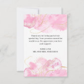 Moderne Elegante Roze en Gouden Fotobruiloft Bedankkaart (Achterkant)