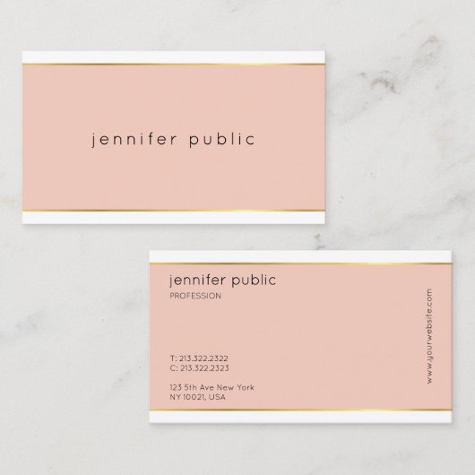 Moderne elegante roze en goudprofessionele  visitekaartje (Voorkant / Achterkant)