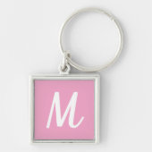 Moderne Elegante Roze en Witte Monogram Sleutelhanger (Voorkant)
